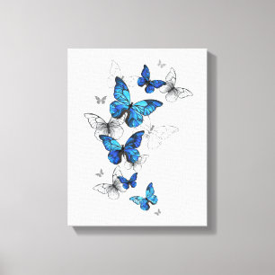 Blauwe Vliegende Vlinders Morpho Canvas Afdruk