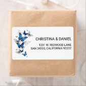 Blauwe Vliegende Vlinders Morpho Etiket (Insitu)