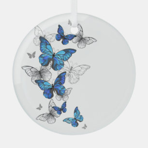 Blauwe Vliegende Vlinders Morpho Glas Ornament