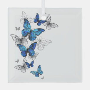 Blauwe Vliegende Vlinders Morpho Glas Ornament