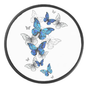 Blauwe Vliegende Vlinders Morpho Hockey Puck