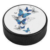Blauwe Vliegende Vlinders Morpho Hockey Puck (3/4)
