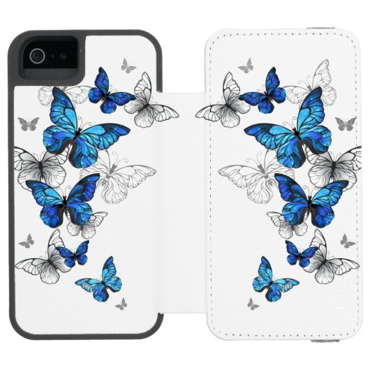 Blauwe Vliegende Vlinders Morpho Incipio iPhone Portemonnee Hoesje (Agenda Open)