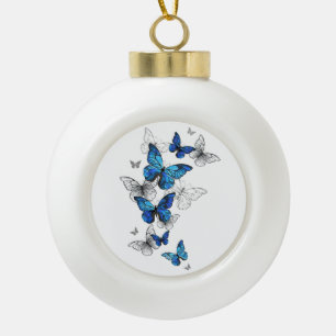 Blauwe Vliegende Vlinders Morpho Keramische Bal Ornament