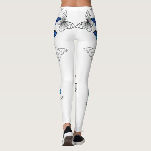 Blauwe Vliegende Vlinders Morpho Leggings (Achterkant)