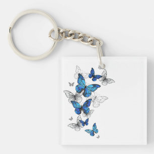 Blauwe Vliegende Vlinders Morpho Sleutelhanger