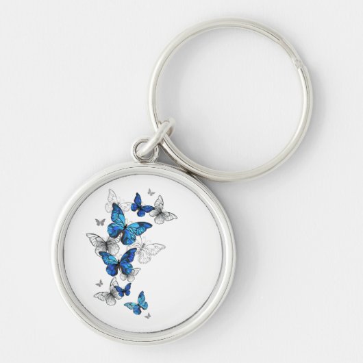 Blauwe Vliegende Vlinders Morpho Sleutelhanger (Voorkant)