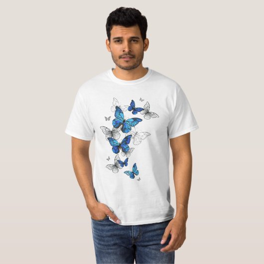 Blauwe Vliegende Vlinders Morpho T-shirt (Voorkant volledig)
