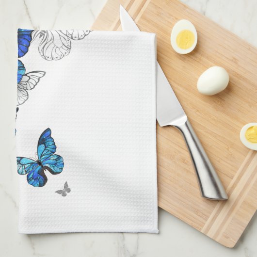 Blauwe Vliegende Vlinders Morpho Theedoek (Quarter Fold)