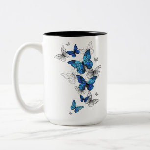 Blauwe Vliegende Vlinders Morpho Tweekleurige Koffiemok
