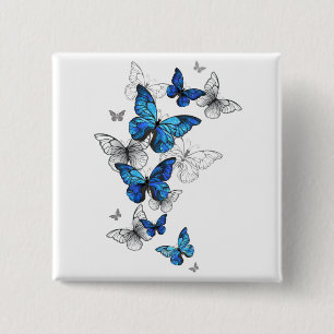 Blauwe Vliegende Vlinders Morpho Vierkante Button 5,1 Cm
