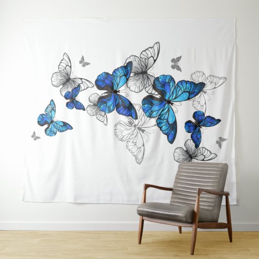 Blauwe Vliegende Vlinders Morpho Wandkleed (In Situ (horizontaal))