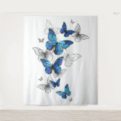 Blauwe Vliegende Vlinders Morpho Wandkleed (Voorkant)