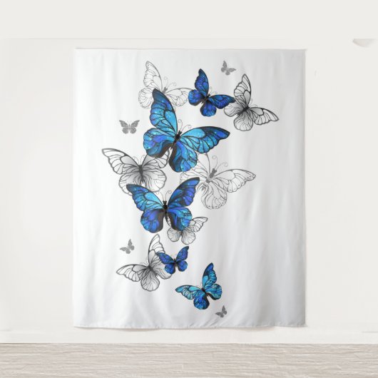 Blauwe Vliegende Vlinders Morpho Wandkleed (Voorkant)