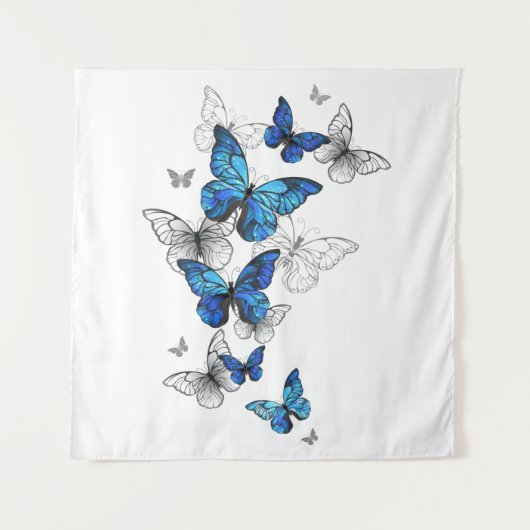 Blauwe Vliegende Vlinders Morpho Wandkleed (Voorkant)