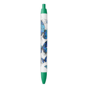 Blauwe Vliegende Vlinders Morpho Zwarte Inkt Pen