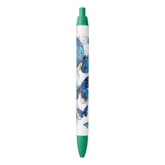 Blauwe Vliegende Vlinders Morpho Zwarte Inkt Pen (Voorkant Verticaal)