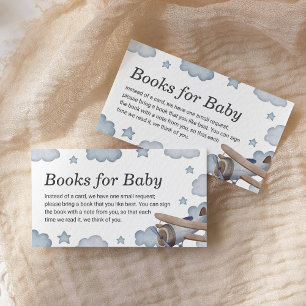 Blauwe vliegtuigboeken voor Baby Baby shower Informatiekaartje