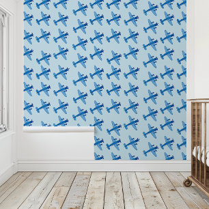 Blauwe vliegtuigen behang
