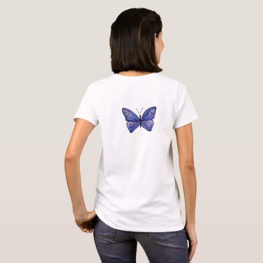 Blauwe Vlinder Art Dames Basic T-shirt, Wit T-shirt (Achterkant volledig)