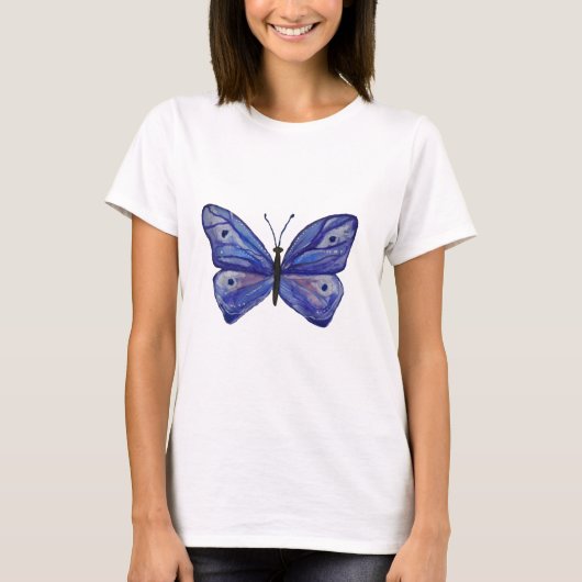 Blauwe Vlinder Art Dames Basic T-shirt, Wit T-shirt (Voorkant)