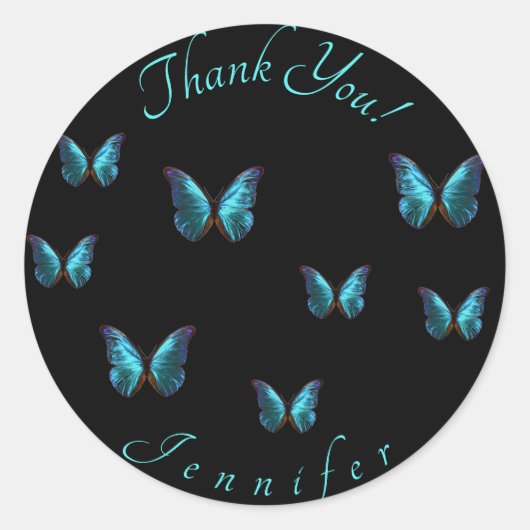 Blauwe Vlinder Bedankt Sticker (Voorkant)