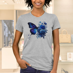 Blauwe Vlinder Bloem T-shirt