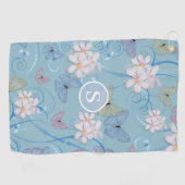 Blauwe vlinder bloemenmonogram golfhanddoek (Horizontaal)