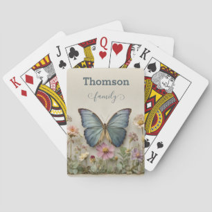 Blauwe Vlinder Bloemrijke Tuin Familie Vintage Pokerkaarten