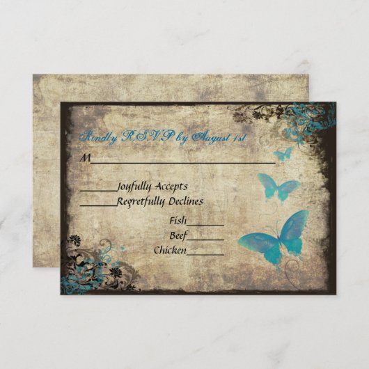 Blauwe Vlinder Bruiloft RSVP Kaart (Voorkant / Achterkant)