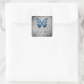 Blauwe  vlinder Damask bruiloft dank u Vierkante Sticker (Tas)