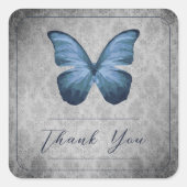 Blauwe  vlinder Damask bruiloft dank u Vierkante Sticker (Voorkant)