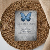 Blauwe Vlinder Damask Save the Date Aankondiging