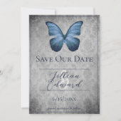 Blauwe  Vlinder Damask Save the Date Aankondiging (Voorkant)