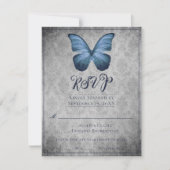 Blauwe  Vlinder Damast Bruiloft RSVP (Voorkant)
