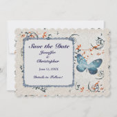 Blauwe vlinder- en bladwervelingen save the date (Voorkant)