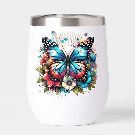 blauwe vlinder en bloemen (Achterkant)