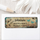 Blauwe Vlinder en Boom Adreslabel Etiket (Insitu)