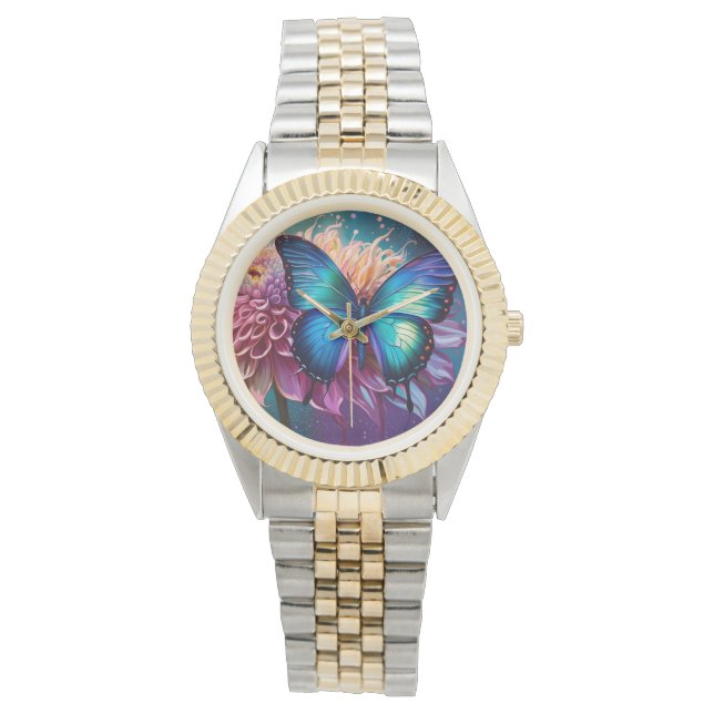 Blauwe vlinder en de Dahlia Horloge (Voorkant)