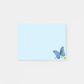 Blauwe vlinder en gouden Confetti op lichtblauw Post-it® Notes (Voorkant)