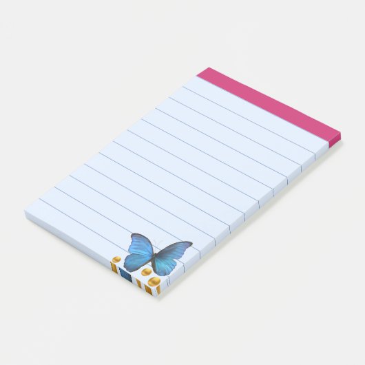 Blauwe vlinder en gouden Confetti Stippen Post-it® Notes (Schuin)