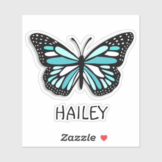 blauwe vlinder en naam op maat sticker (Vel)