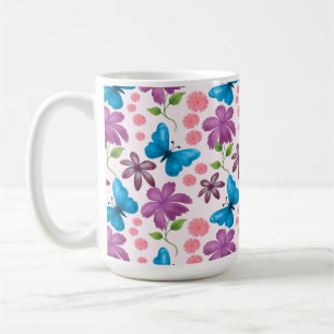 Blauwe Vlinder en Paarse Bloemmotief Koffiemok