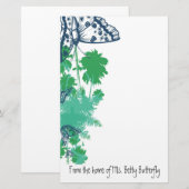 Blauwe vlinder en palmstructuurbenodigdheden briefpapier (Voorkant / Achterkant)