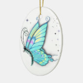 Blauwe vlinder en sterren keramisch ornament (Links)