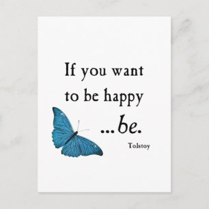 blauwe vlinder en tostoy Happiness Citaat Briefkaart