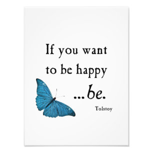blauwe vlinder en tostoy Happiness Citaat Foto Afdruk