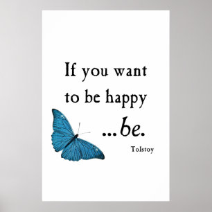  blauwe vlinder en tostoy Happiness Citaat Poster