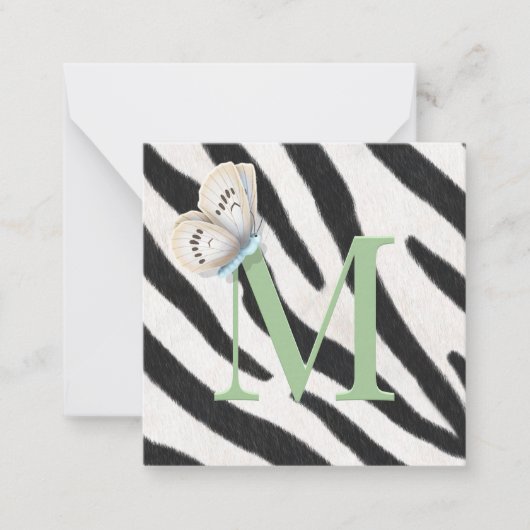 Blauwe vlinder en Zebra groene monogram op maat Notitiekaartje (Voorkant)