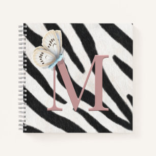 Blauwe vlinder en Zebra Roos monogram op maat Notitieboek